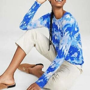 Charter Club 100% Cashmere Sweater Medium Blue Tie Dye Crewneck Soft Luxury